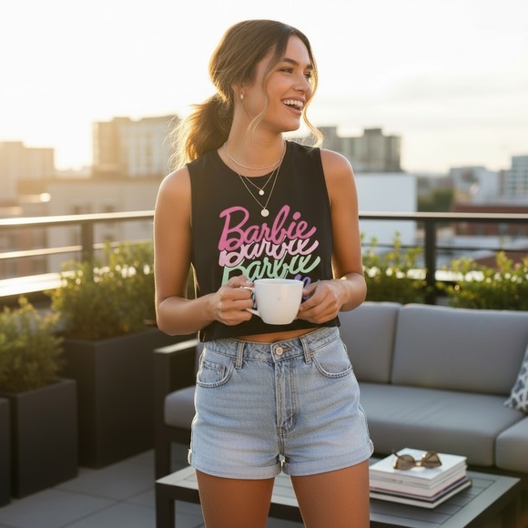 Bella Canvas Tops - Bella Canvas Black Barbie Tank Top with Pink and White Graphic